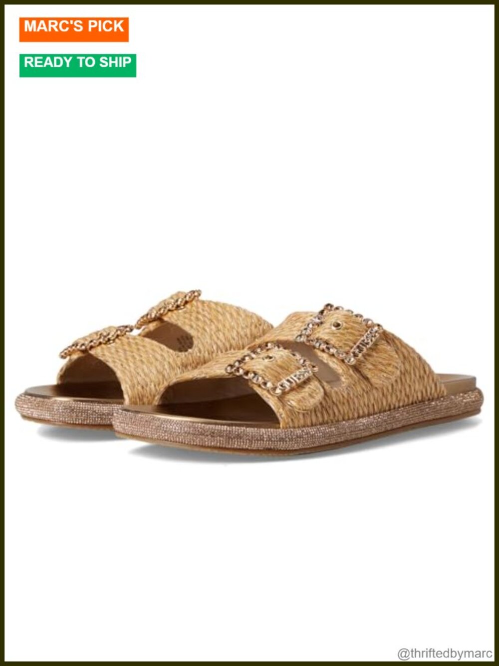 GUESS Womens Rhinestone Slide Sandals Flat Footbed 0.98 Platform Slip On